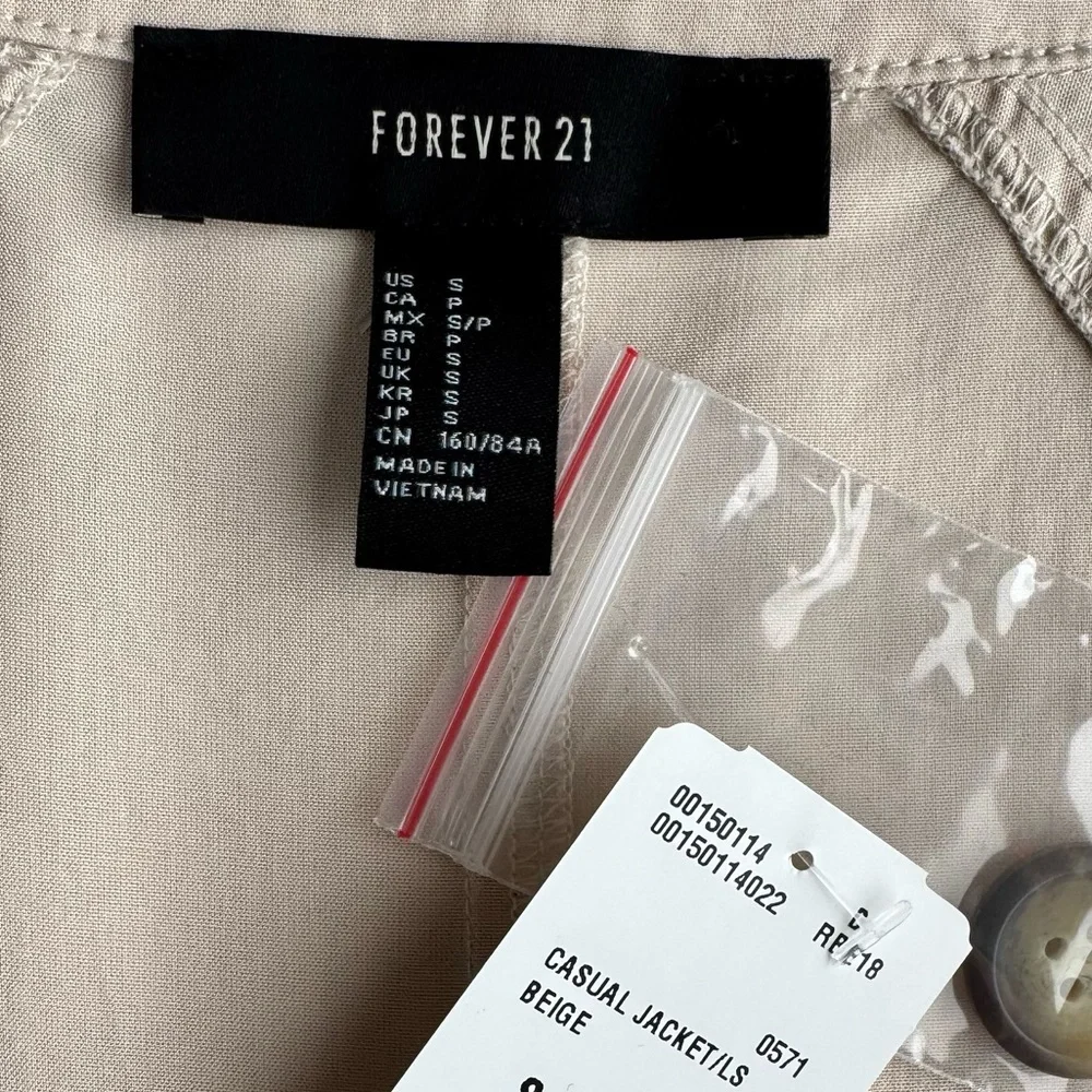 Forever 21 Longline Utility Jacket Beige Lyocell S‎ Lightweight Casual